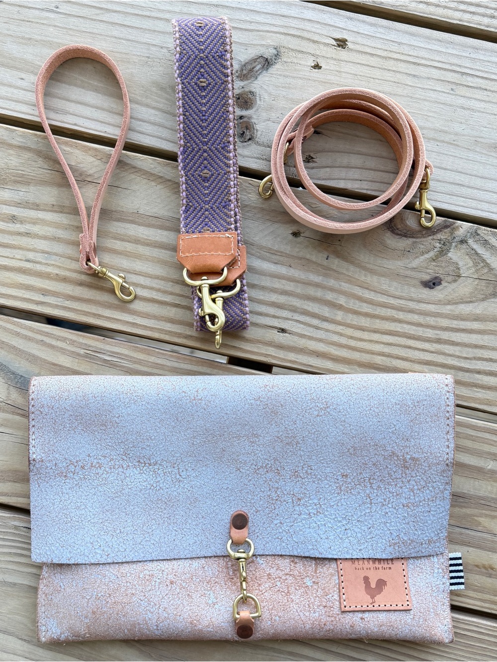 Meanwhile Back on the Farm Birch White Leather Foldover Clutch & Crossbody